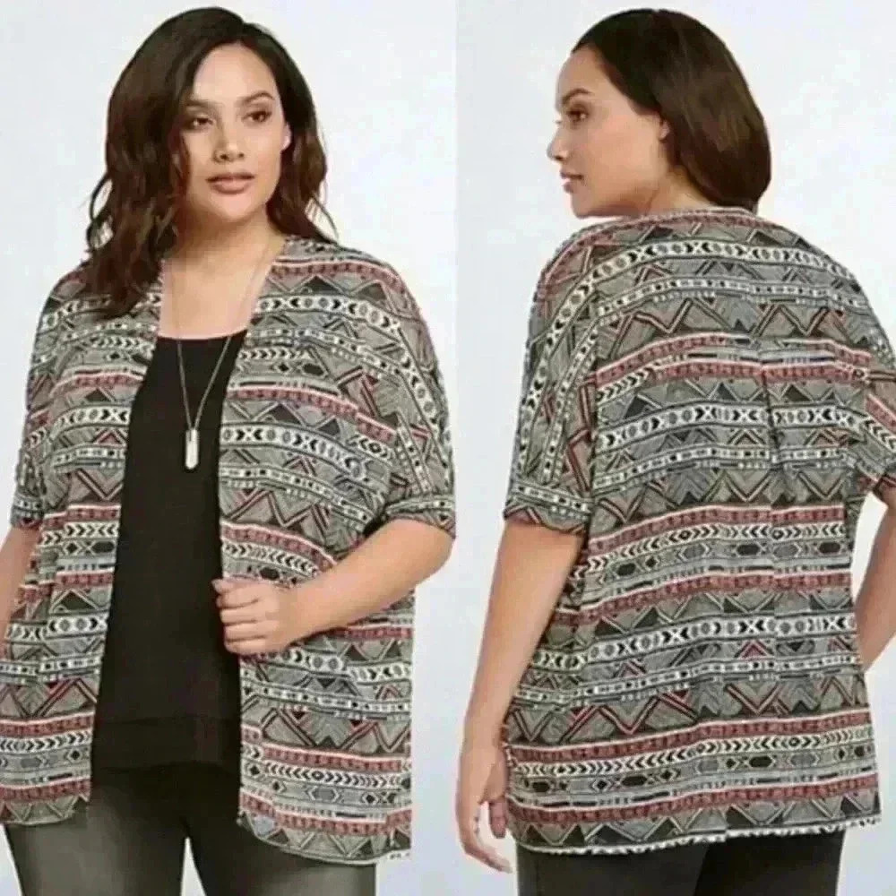 Torrid Shrug Womens Multicolor Geometric Open Front Top Casual Size 1X